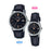 Order online Casio V002L-1B3 simple black dial black leather band pair watch for couple.